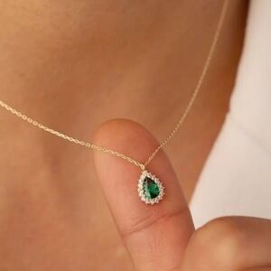 Gold Emerald Drop Necklace